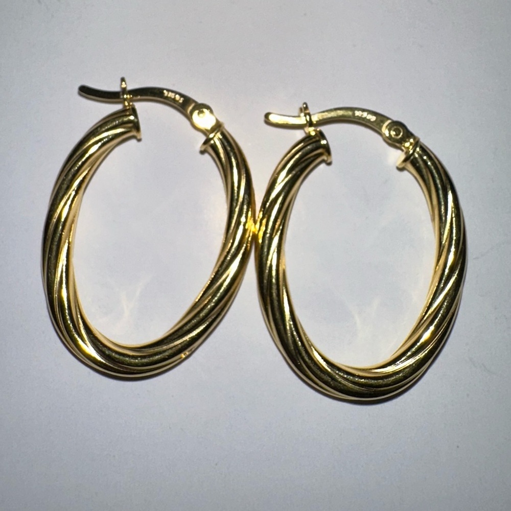 Twisted oval hoop earrings 14k over 925 sterling silver